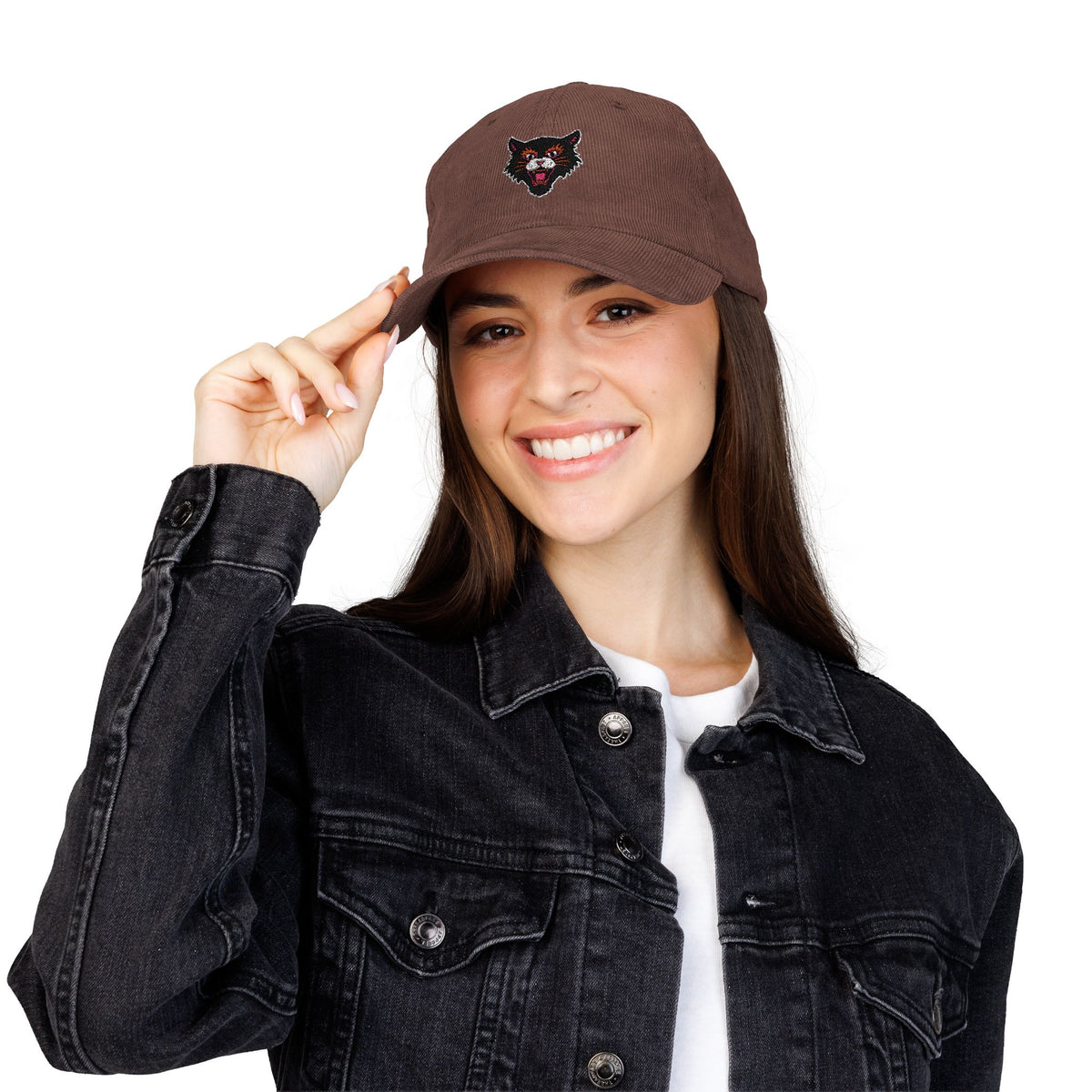 Vintage Corduroy Cat Hat For Alternative Fashion Brown Cap Embroidered Black Kitty Cap For Rock Music – product image 8