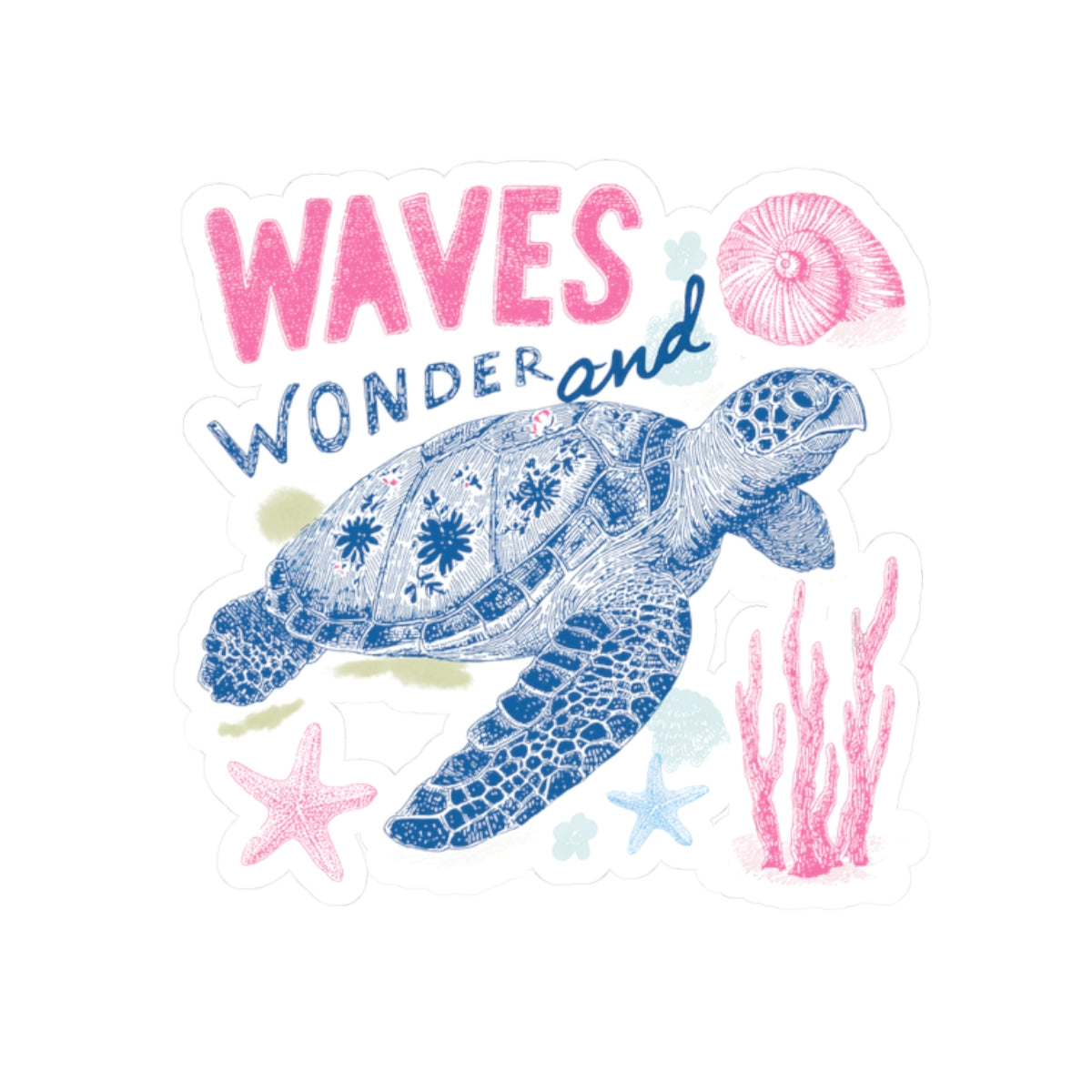 Waves and Wonder Sea Turtle Sticker | Kiss-Cut Vinyl Sticker
