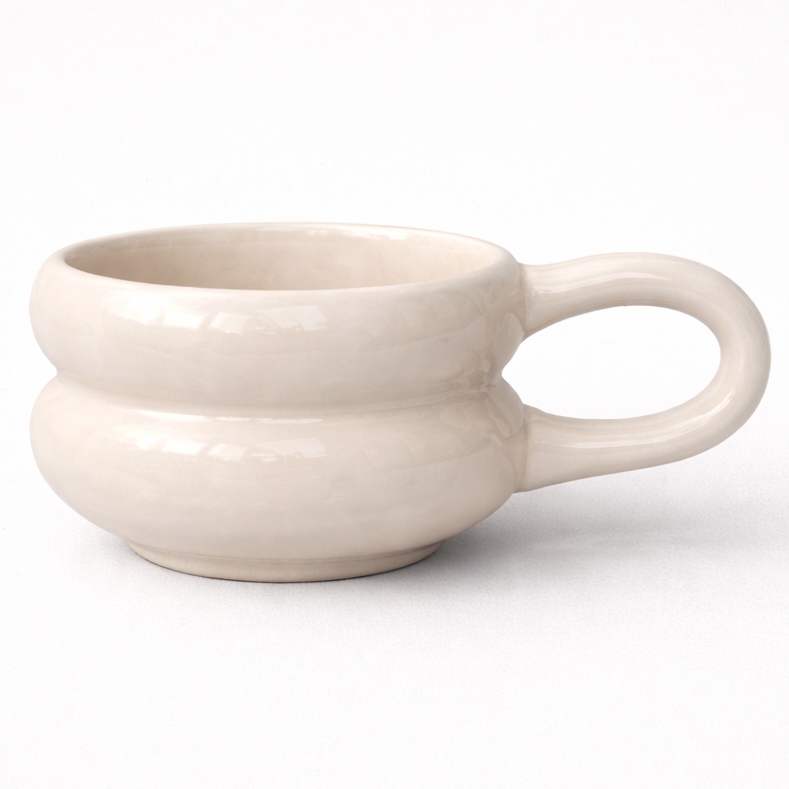 White ceramic mug on a white background