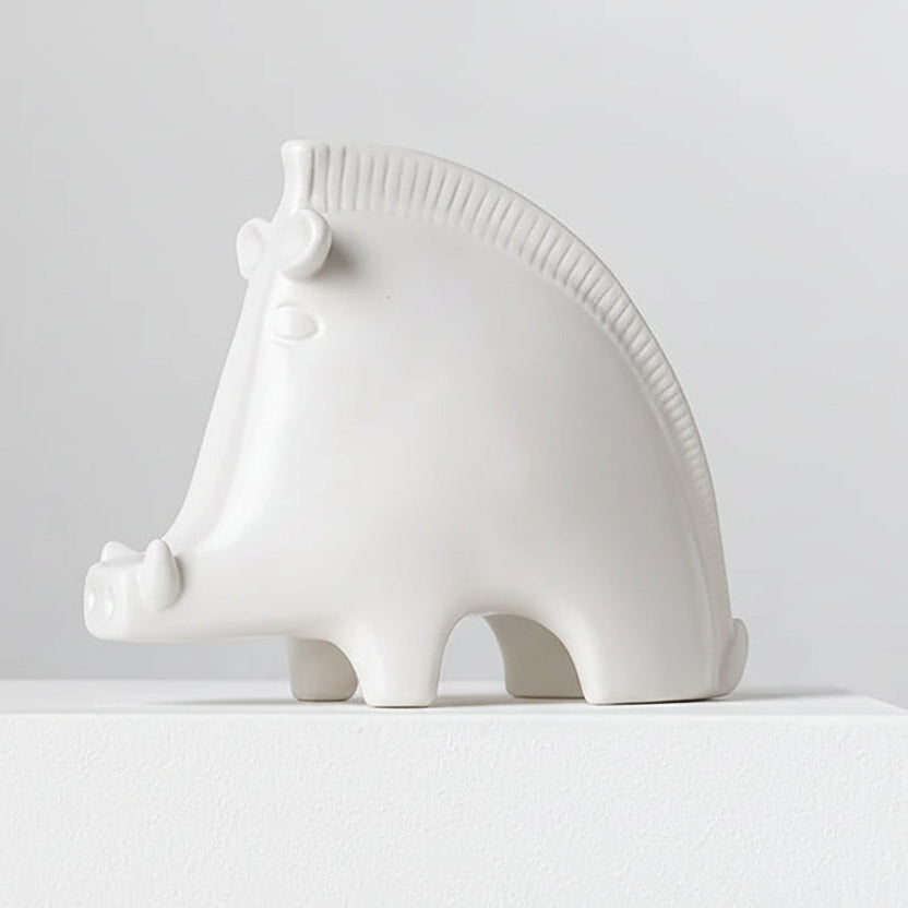 white ceramic wild boar figurine main product view