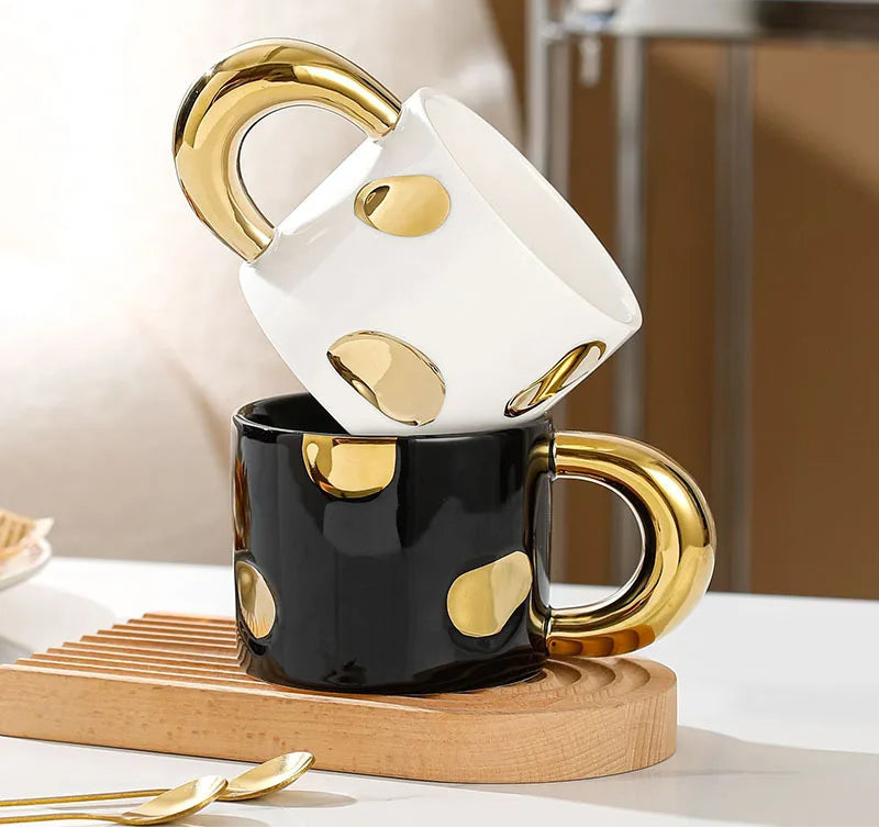 white gold ceramic mug large handle 350ml coffee cup modern kitchen gift styled product view