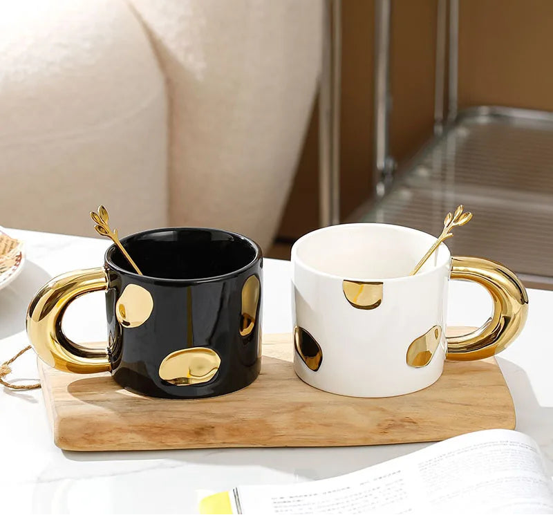 white gold ceramic mug large handle 350ml coffee cup modern kitchen gift detail product view