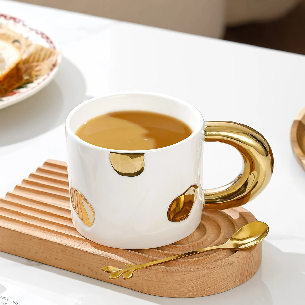 white gold ceramic mug large handle 350ml coffee cup modern kitchen gift product view 6