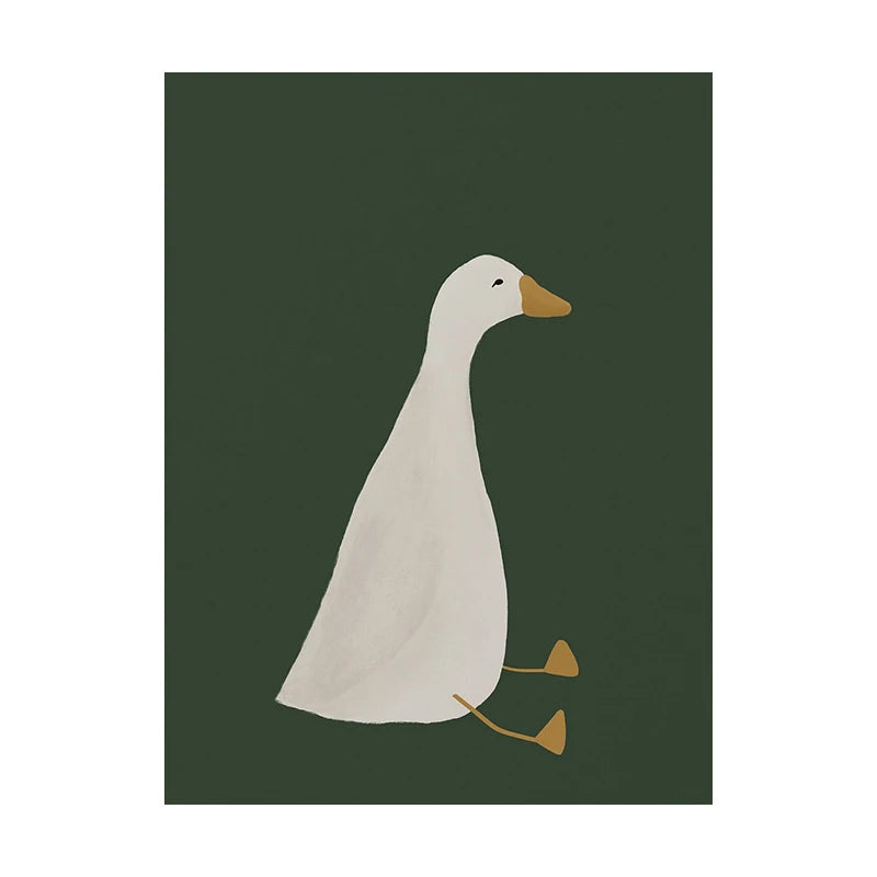white goose dark green cotton canvas wall art detail product view