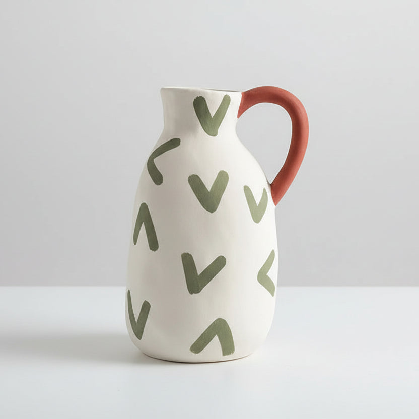 white green leaf ceramic pitcher vase alternate product view