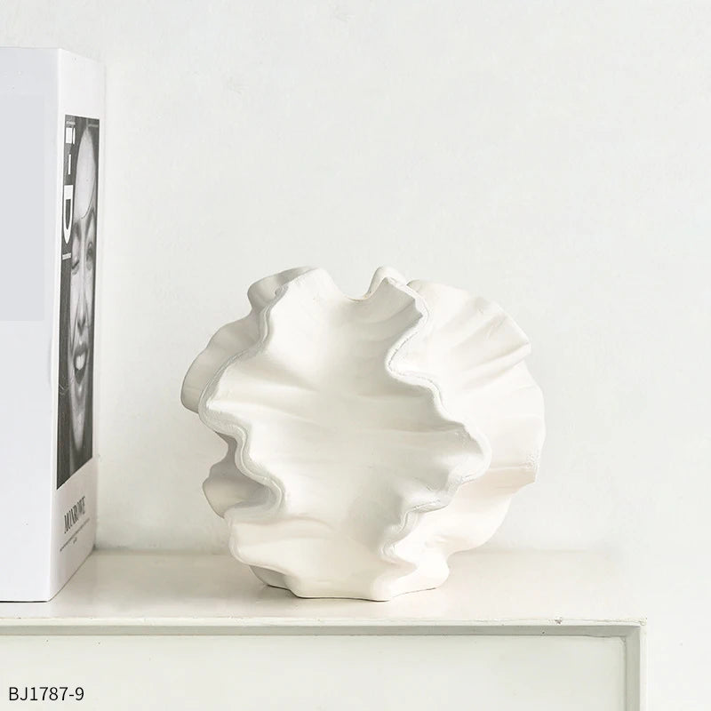 white organic textured ceramic vase sculptural decor styled product view