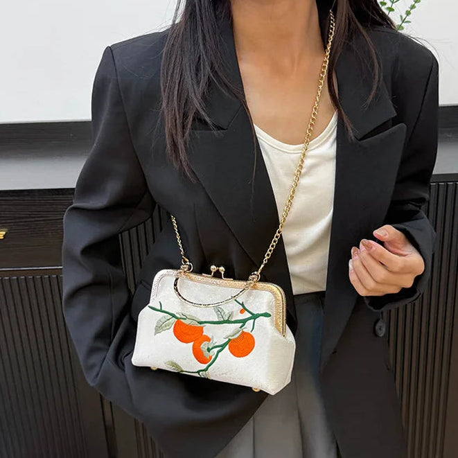white persimmon embroidered shoulder bag fruit purse alternate product view
