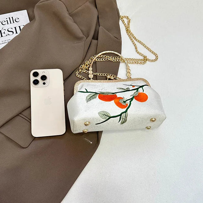 white persimmon embroidered shoulder bag fruit purse product view 7
