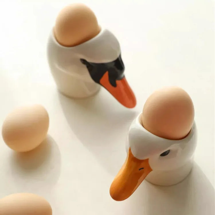 white swan ceramic egg cup bird breakfast holder kitchen table decor alternate product view
