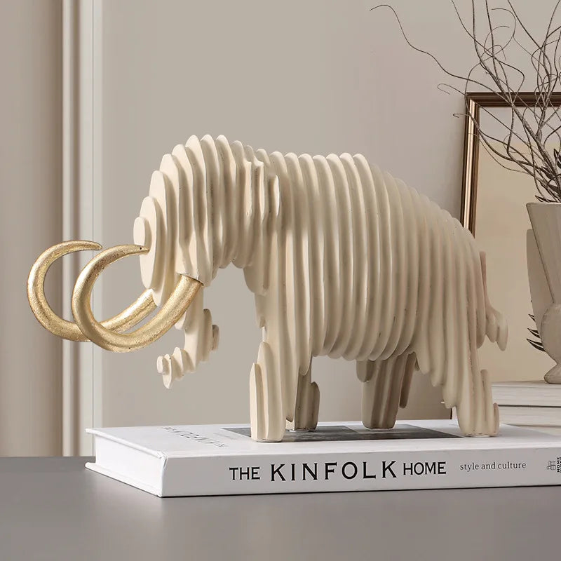 wood look mammoth sculpture striped elephant figurine animal home decor alternate product view