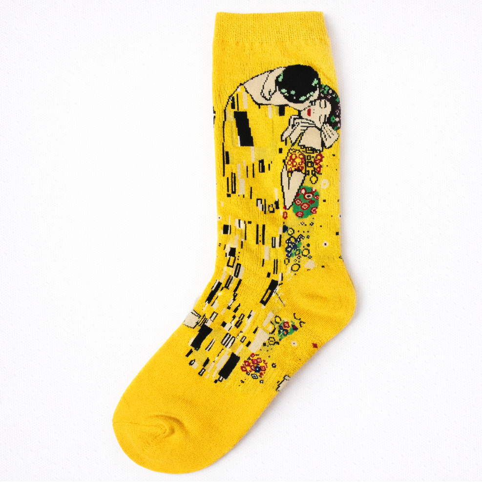 yellow art print socks knit cotton blend novelty fashion accessory art main product view