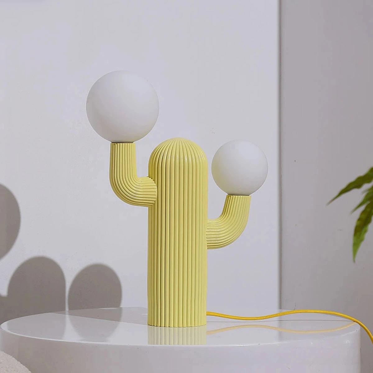 yellow cactus double globe table lamp detail product view