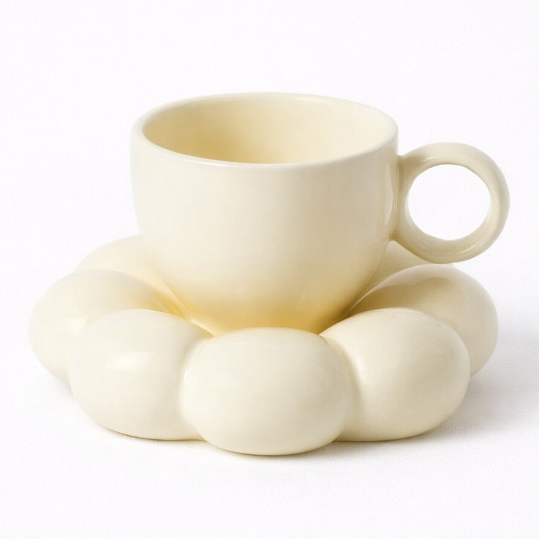 Yellow Floral Ceramic Mug With Saucer 200ml Birthday Gift