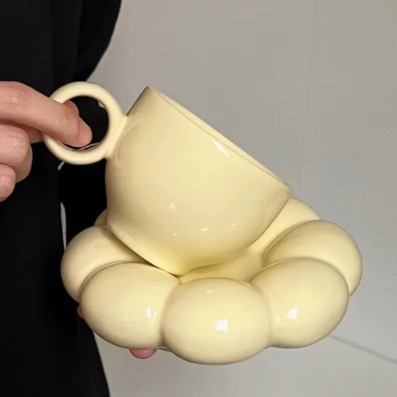 Yellow Floral Ceramic Mug With Saucer 200ml Birthday Gift