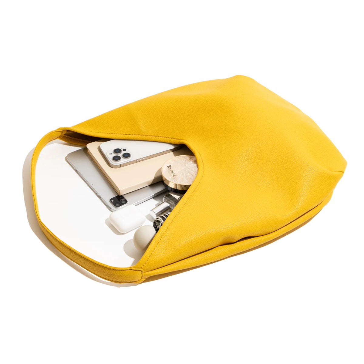 yellow hobo shoulder bag pu leather slouchy shopper handbag casual everyday alternate product view