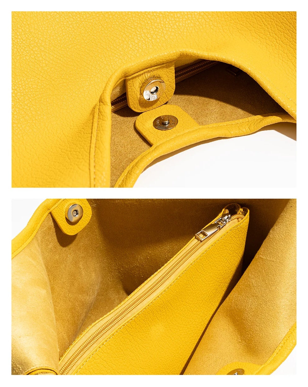yellow hobo shoulder bag pu leather slouchy shopper handbag casual everyday product view 5