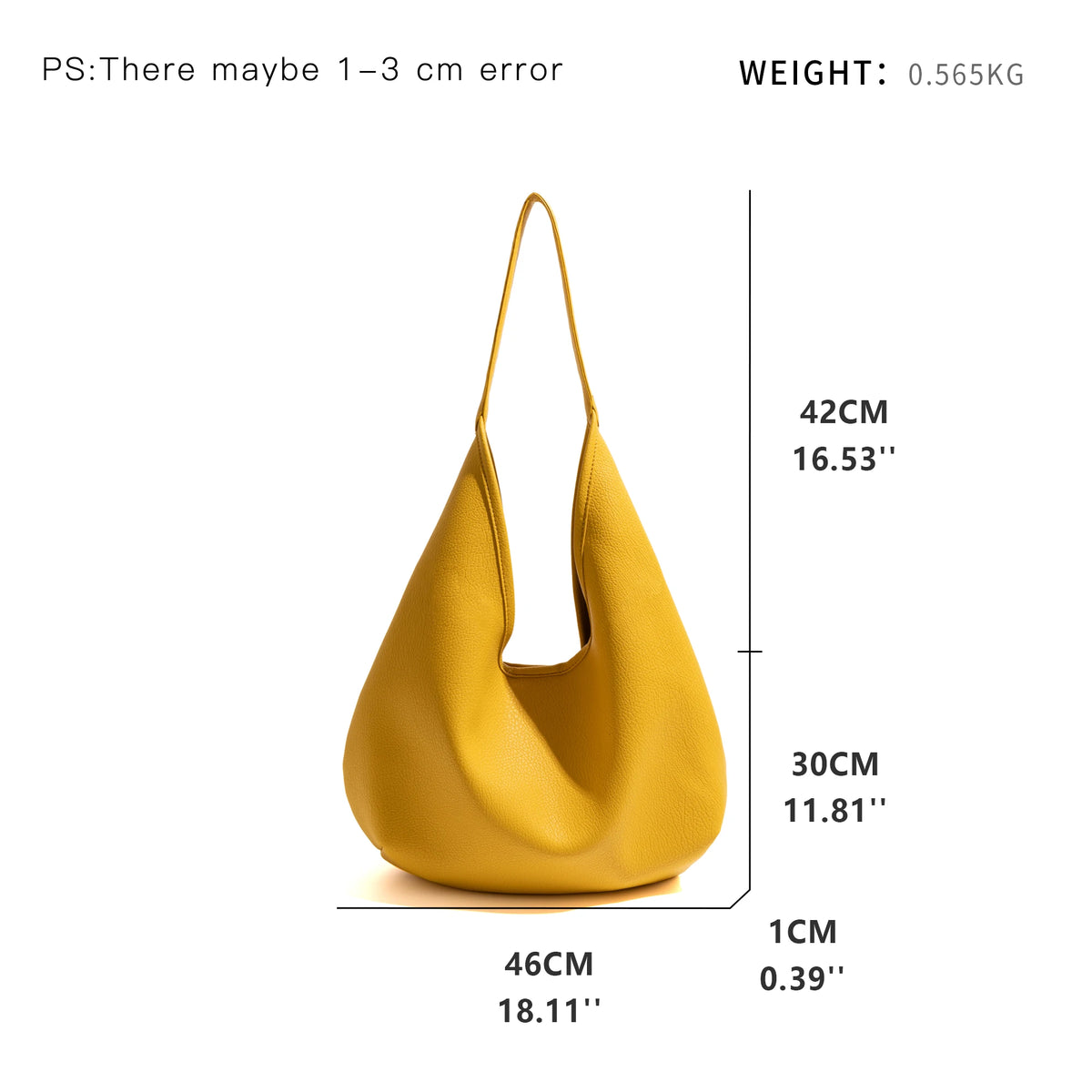yellow hobo shoulder bag pu leather slouchy shopper handbag casual everyday product view 7