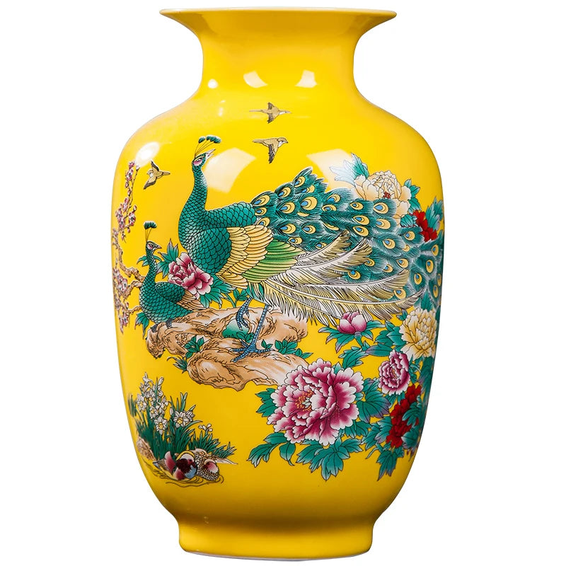 yellow peacock ceramic vase bird flower vessel traditional home decor alternate product view