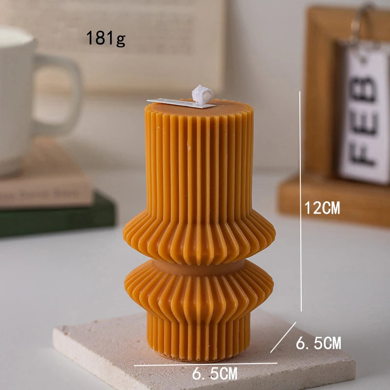 yellow ribbed pillar candle geometric scented wax home decor gift alternate product view