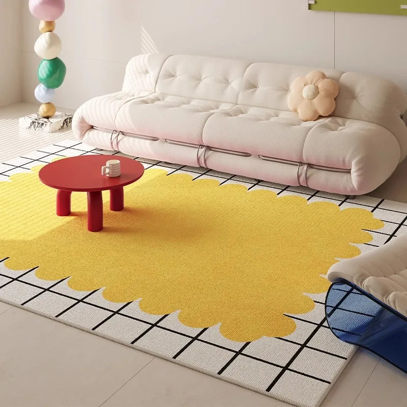 yellow scalloped rug abstract wavy area carpet styled product view