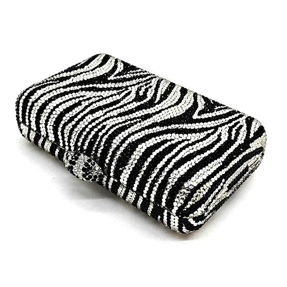zebra crystal clutch bag black white animal print evening purse chain handb product view 6